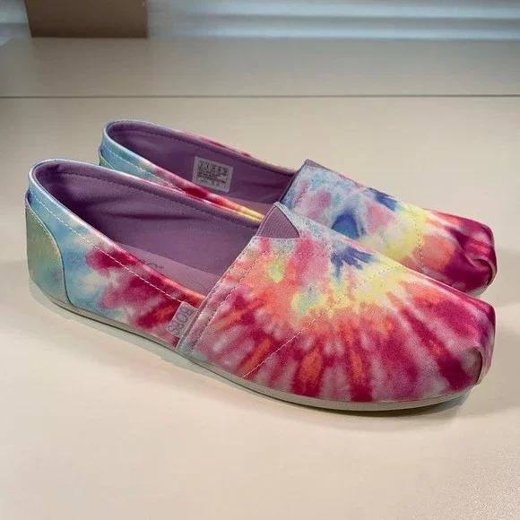 BOBs by Skechers Rainbow Tie Dye slip on loafer flats shoes Women's